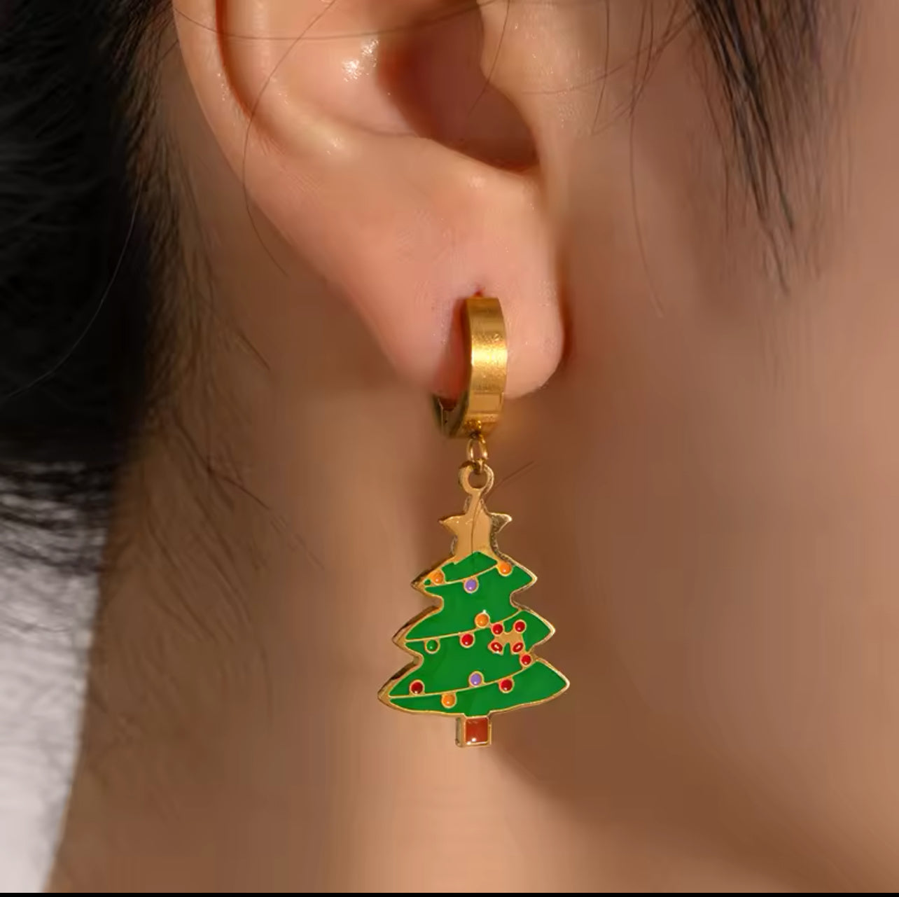 Christmas Tree P.endant Earring Cute Charm 316L Stainless Steel 18K Gold Plated Women Festival Plant Charm Waterproof