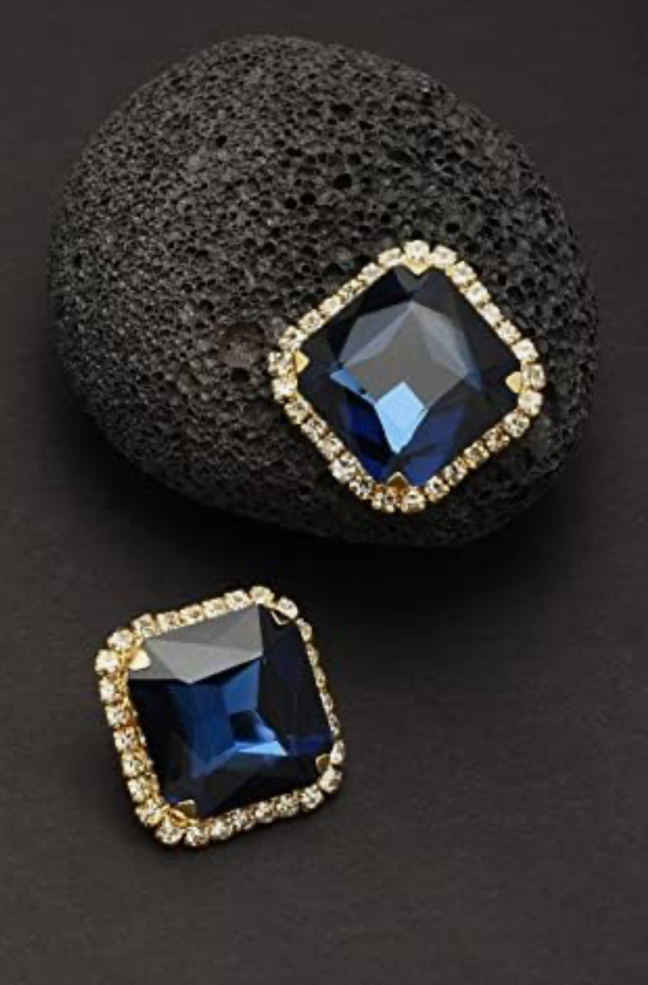 The Ethnicity big stone studded rectangular stud earrings for women/girls fancy zirconia (Blue)