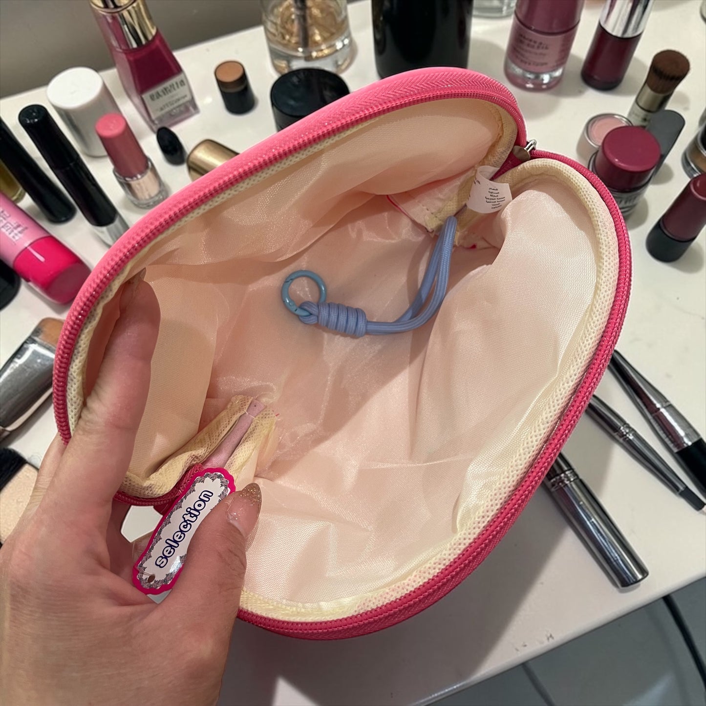 Candy Girls Pink Makeup Pouch – Cute Cosmetic Organizer Bag with Wrist Strap