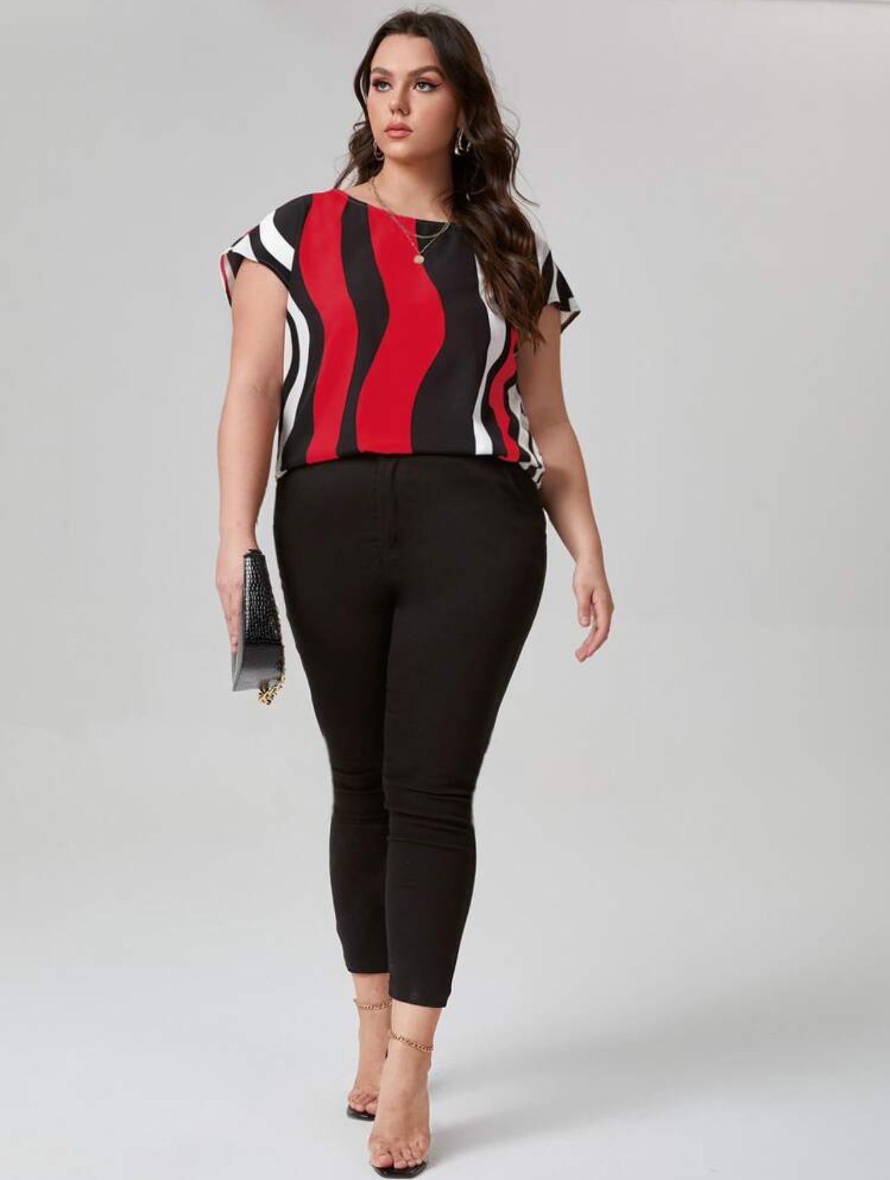 SHEIN Plus Colorblock Striped Print Twist Split Back Summer Blouse - 2XL