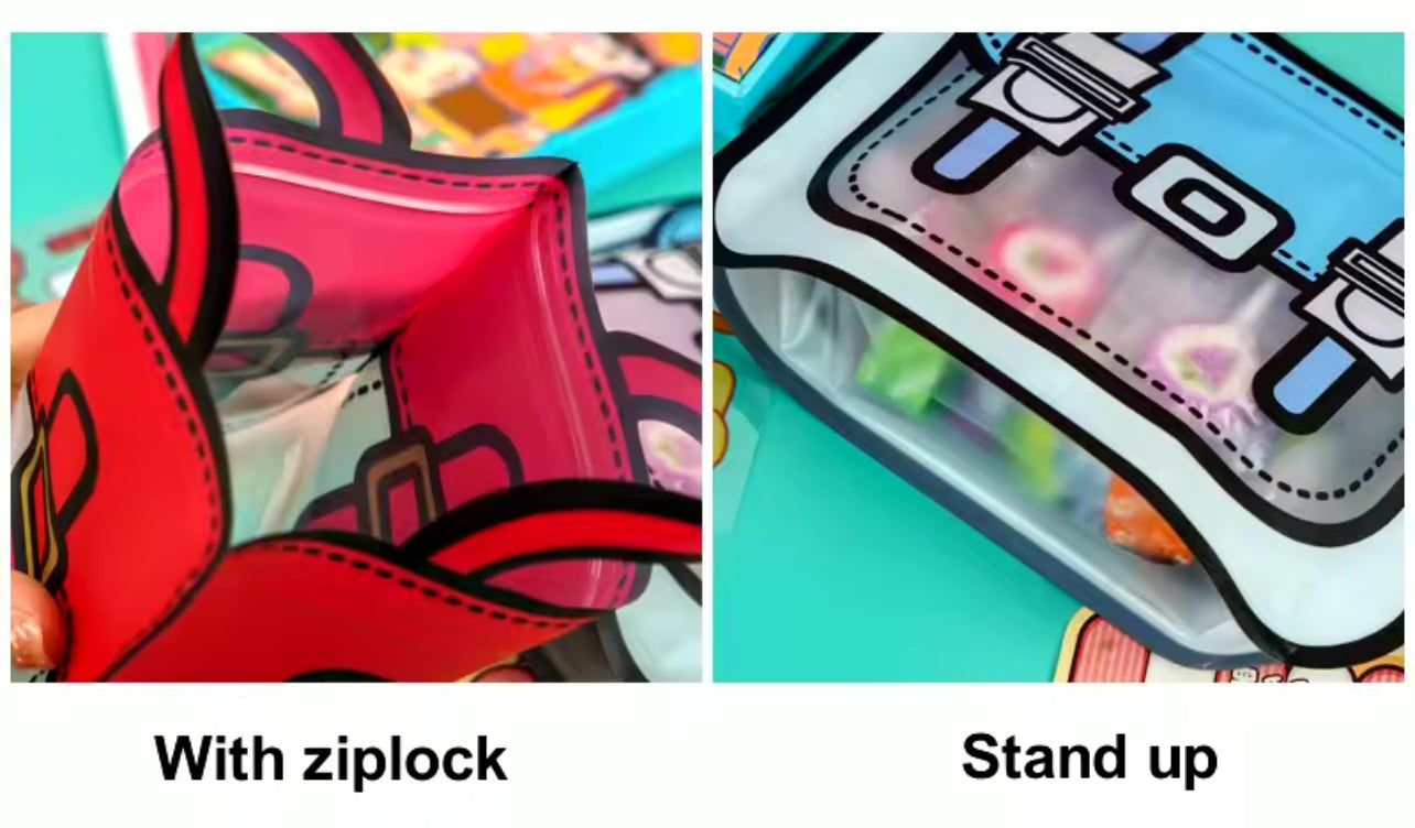 StoBag Candy Packaging Ziplock Bags Cute Snack Chocolate Tote Handle with Window Kids Cartoon Plastic Sealed Food Storage