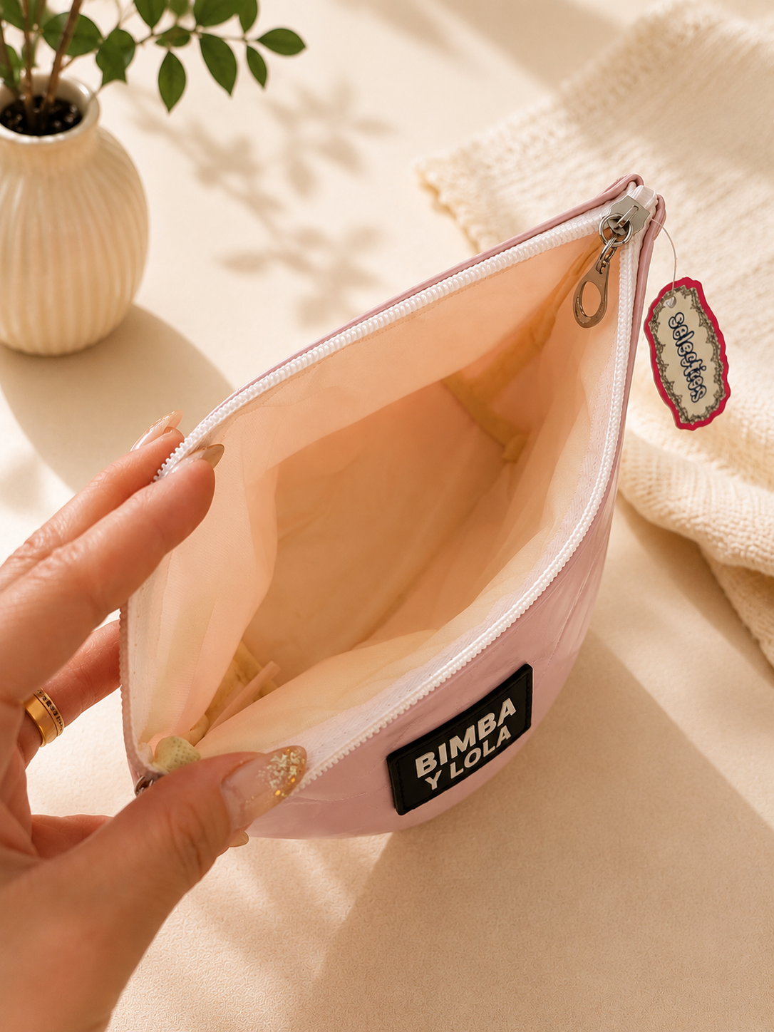 BIMBA Y LOLA Quilted Metallic Cosmetic Pouch with Wrist Strap – Makeup & Travel Organizer