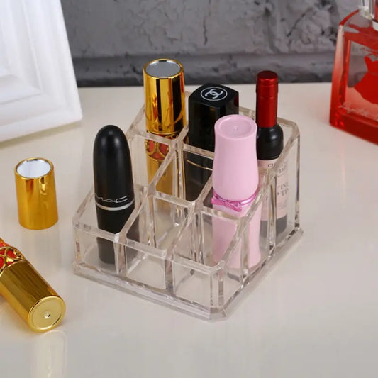Clear 9 Grids Makeup organizer Lipstick Storage box Plastick Lip rack Holder Cosmetic Organizer box