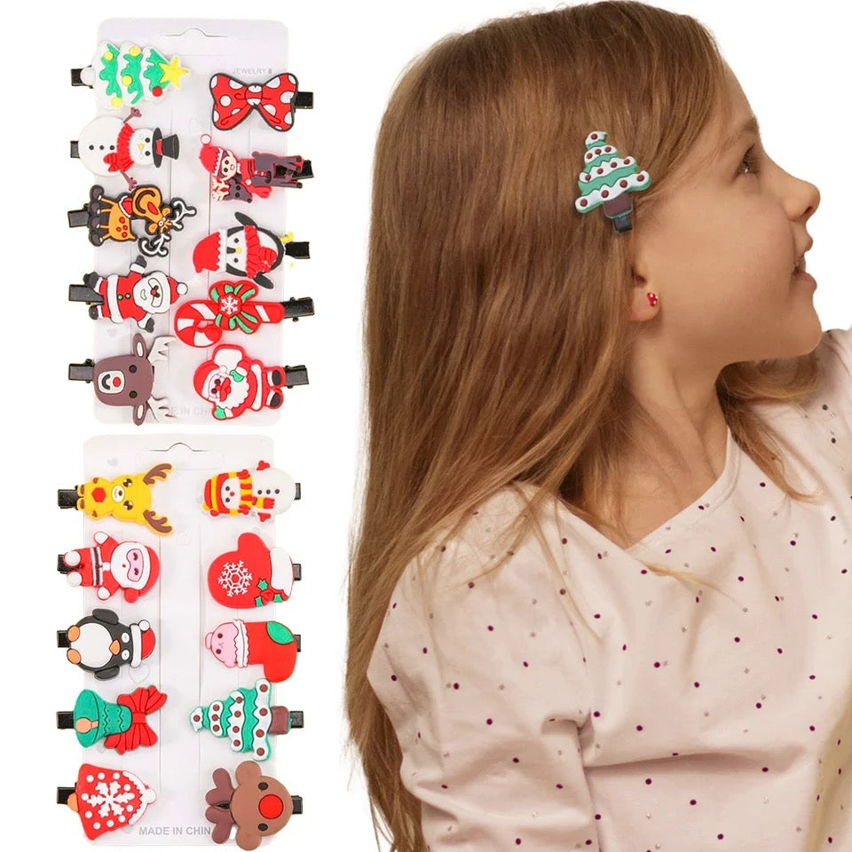 10Pcs/set Christmas Headdress Santa Antler Hair Clip For Girls Hairpins Clips Children's Barette Hair Ornaments Hair Accessories