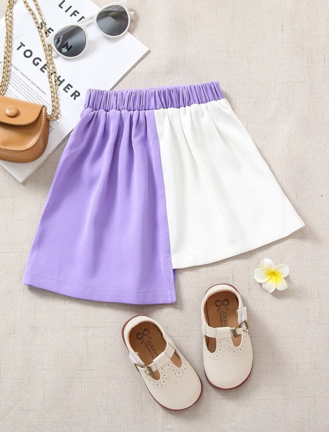 SHEIN Toddler Girls Colorblock Pleated Asymmetrical Hem Summer Skirt - 7Y