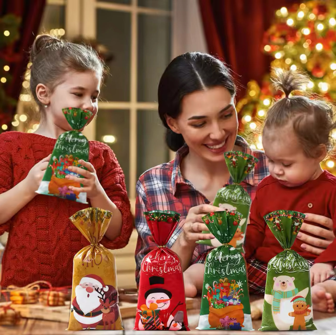 50pcs Christmas Candy Bags Christmas Decorations Santa Gift Bag Navidad Xmas Gift Bags Cristmas Cookies Packing Bag