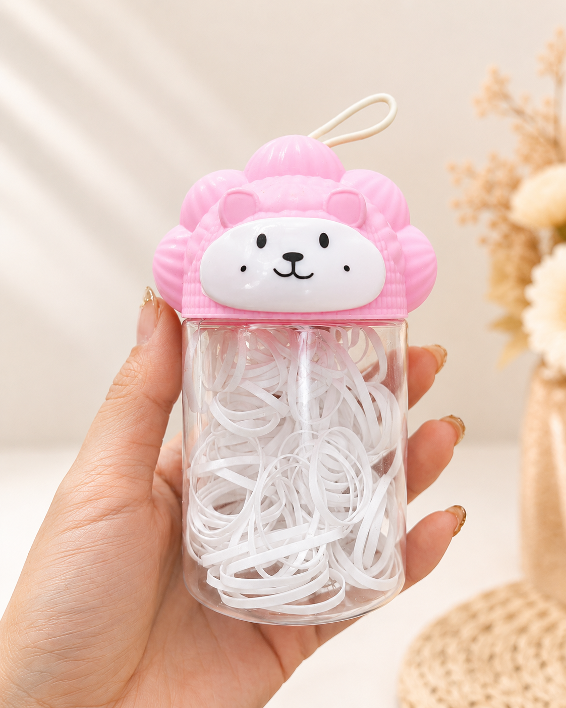 Random Hair Elastics jar – Soft White Hair Bands in Portable Storage Jar