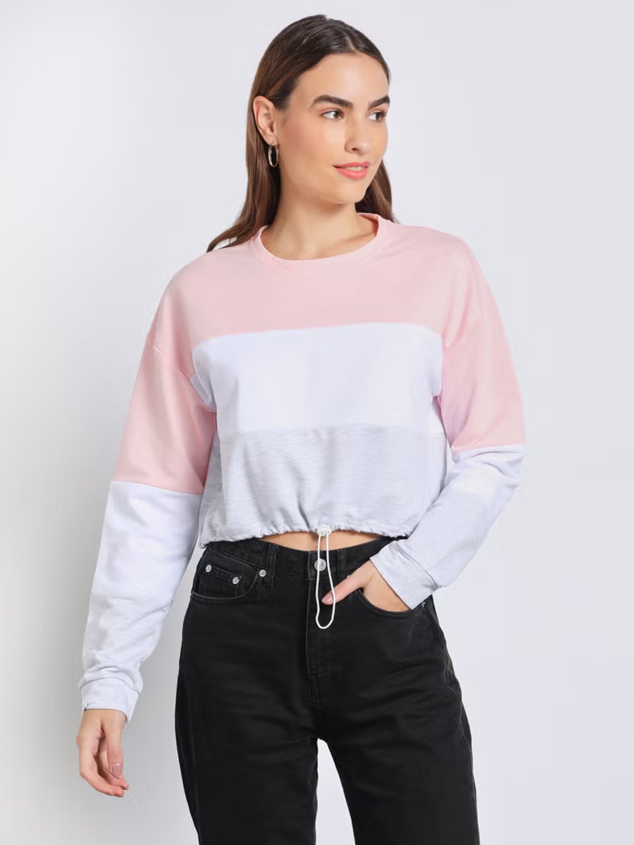Women Contrast Color Short Hoodie Multicolour - Small
