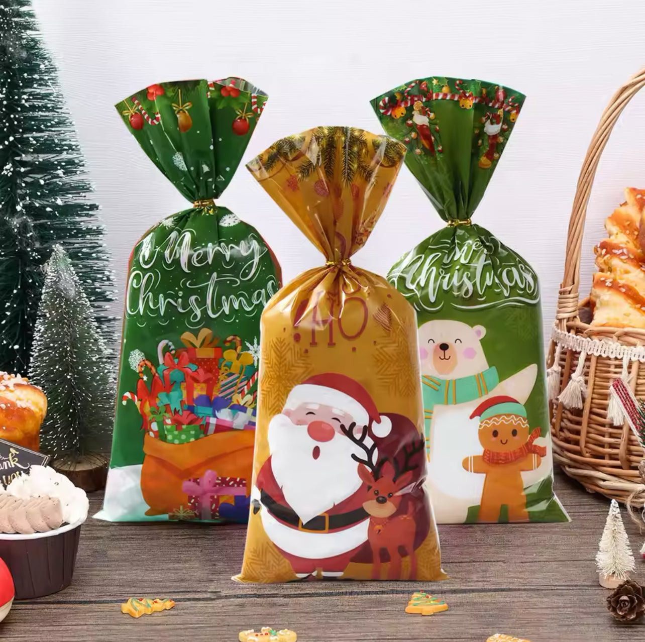 50pcs Christmas Candy Bags Christmas Decorations Santa Gift Bag Navidad Xmas Gift Bags Cristmas Cookies Packing Bag