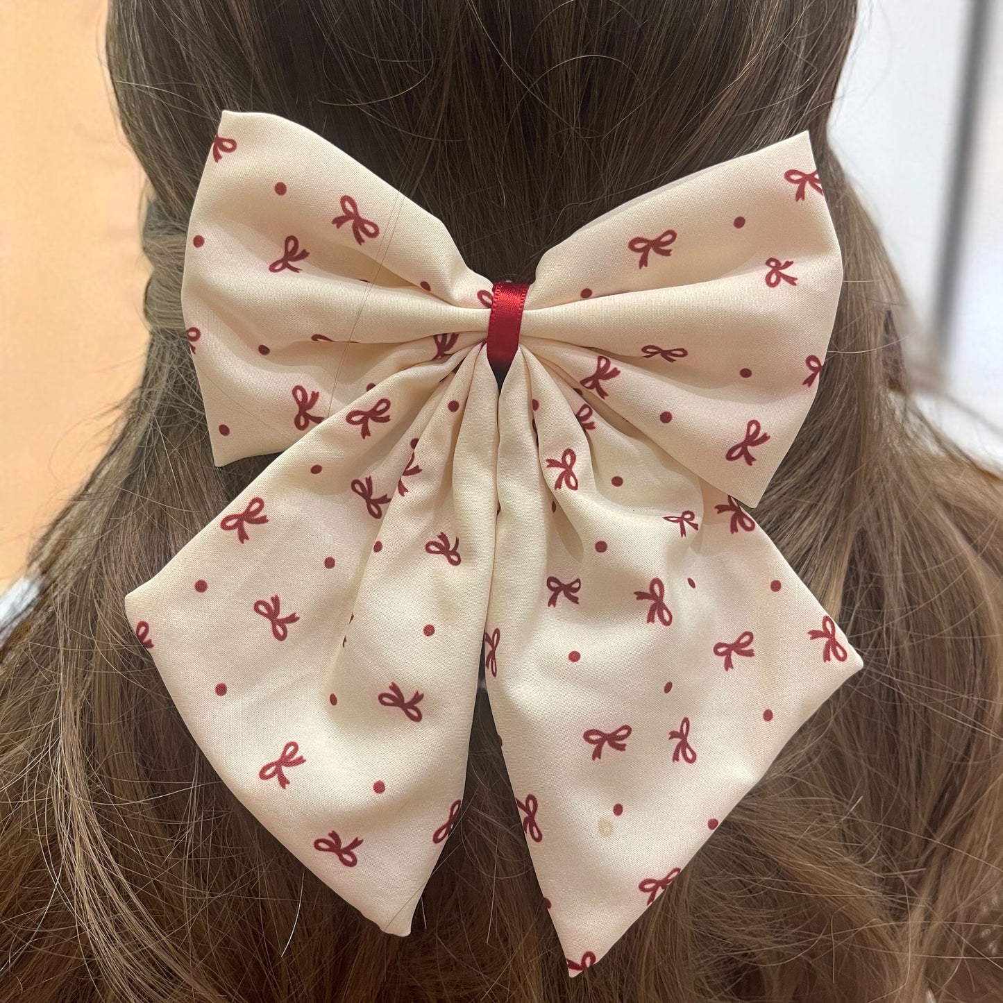 Red & White Big Bow Hair Clip
