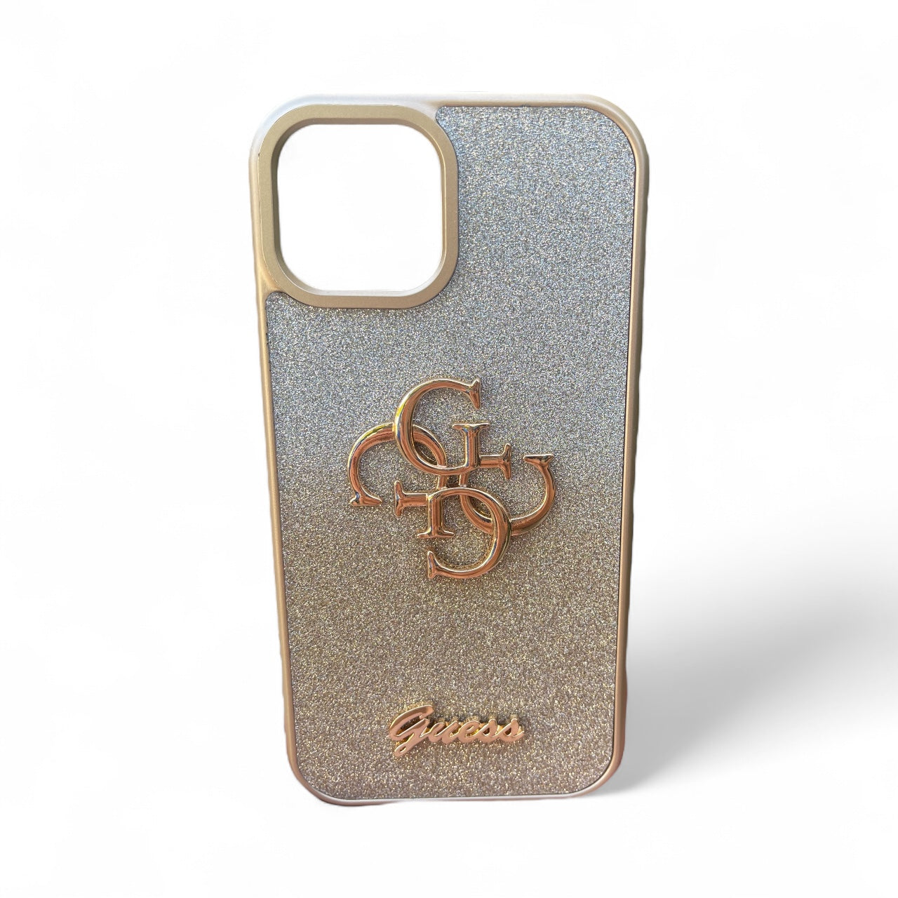 Guess iPhone 15 Compatible Glitter Logo Case Gold