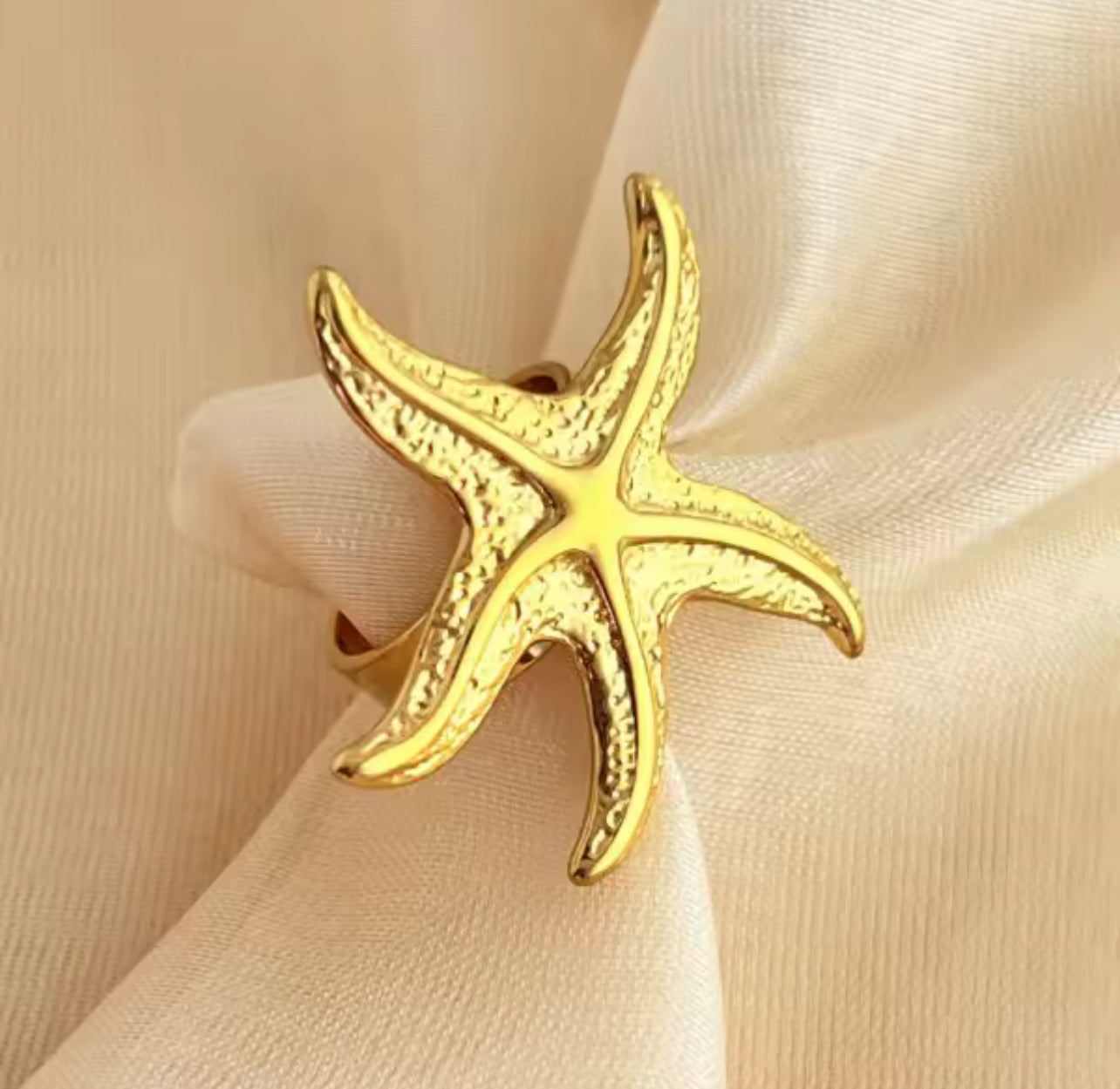 Uworld Ocean Vacation Style 18k Gold Color Plated Stainless Steel Sea Star Conch Shell Ring Waterproof Stackable Ring Women's Ac