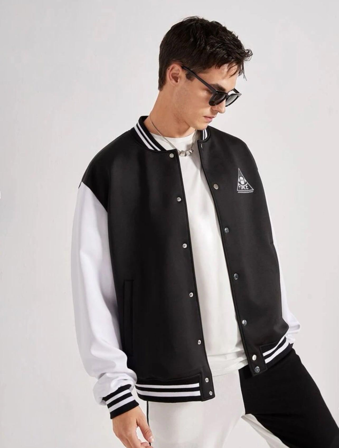 SHEIN Manfinity Men Color Block Letter Graphic Drop Shoulder Varsity Jacket - XL