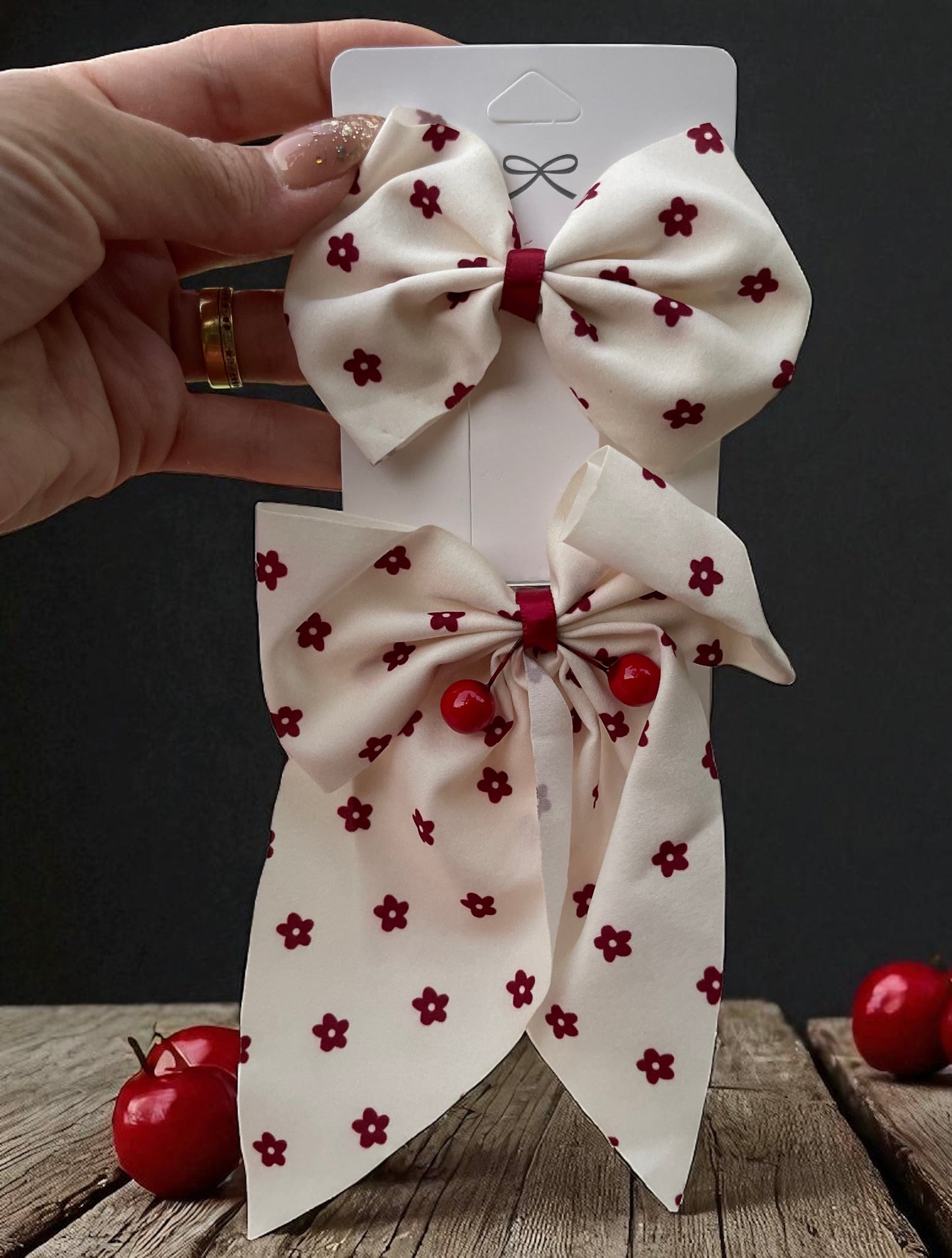 2Pcs Cherry Decorated Bows Hair Clips