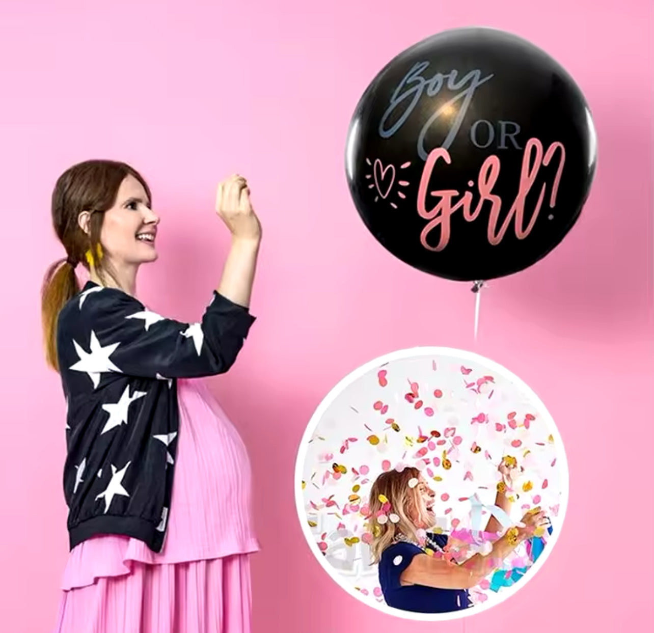 1 Set Giant Boy Or Girl Gender Reveal Black Latex Balloon Baby Shower Confetti Ballons Birthday Gender Reveal Party Decoration