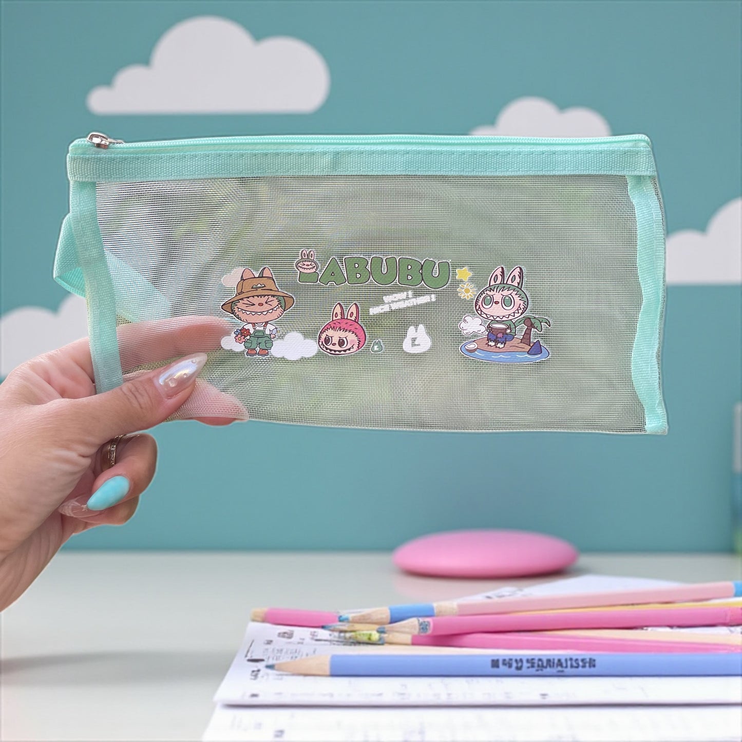 Labubu transparent pencil case Portable Stationery Easy Carry Useful Labubu Print Pencil Pouch