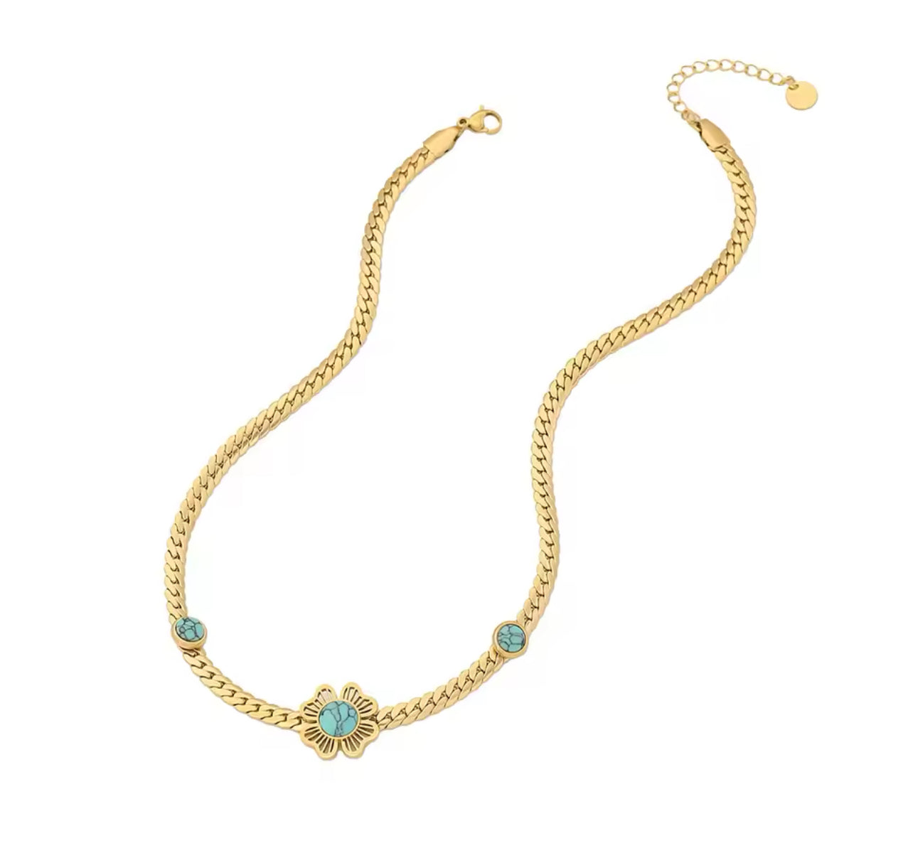 Pedina Stainless steel Turquoise Flower Necklace set (Necklace + Bracelet + earrings) For Women Fashion New Gift Neck Chain Waterproof Jewelry