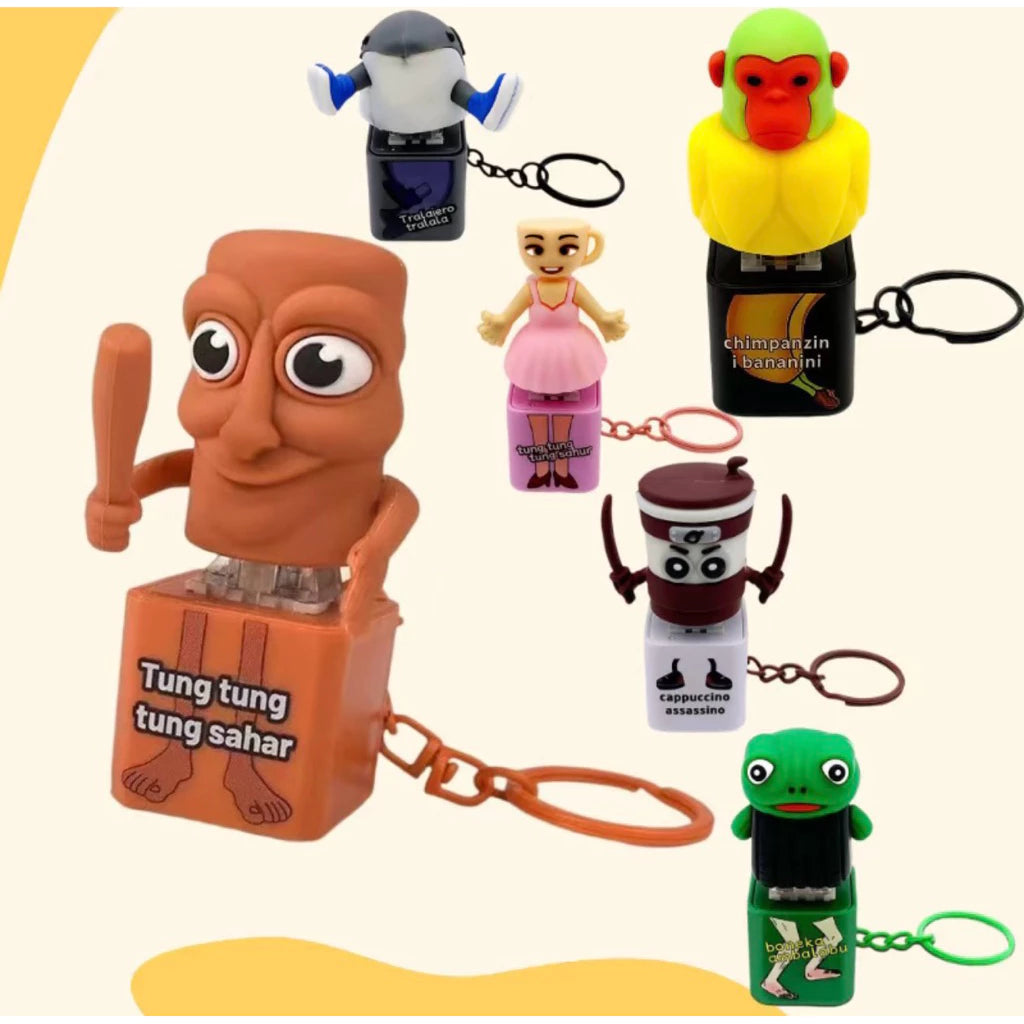 Tung Tung Tung Sahur Keychain Vioce LED Key Press Button Italian Brainrot Tralalero Tralala Shark Bag Pendants Key Accessories