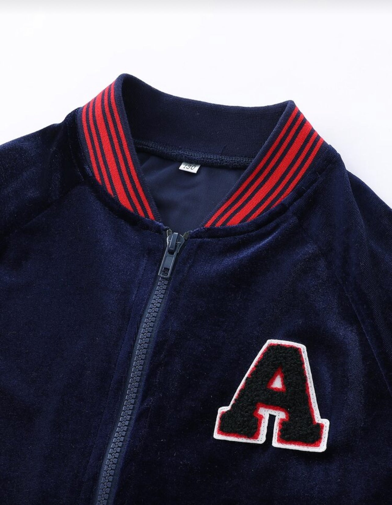 SHEIN Boys Letter Patch Detail Raglan Sleeve Striped Trim Velvet Bomber Jacket - 5Years