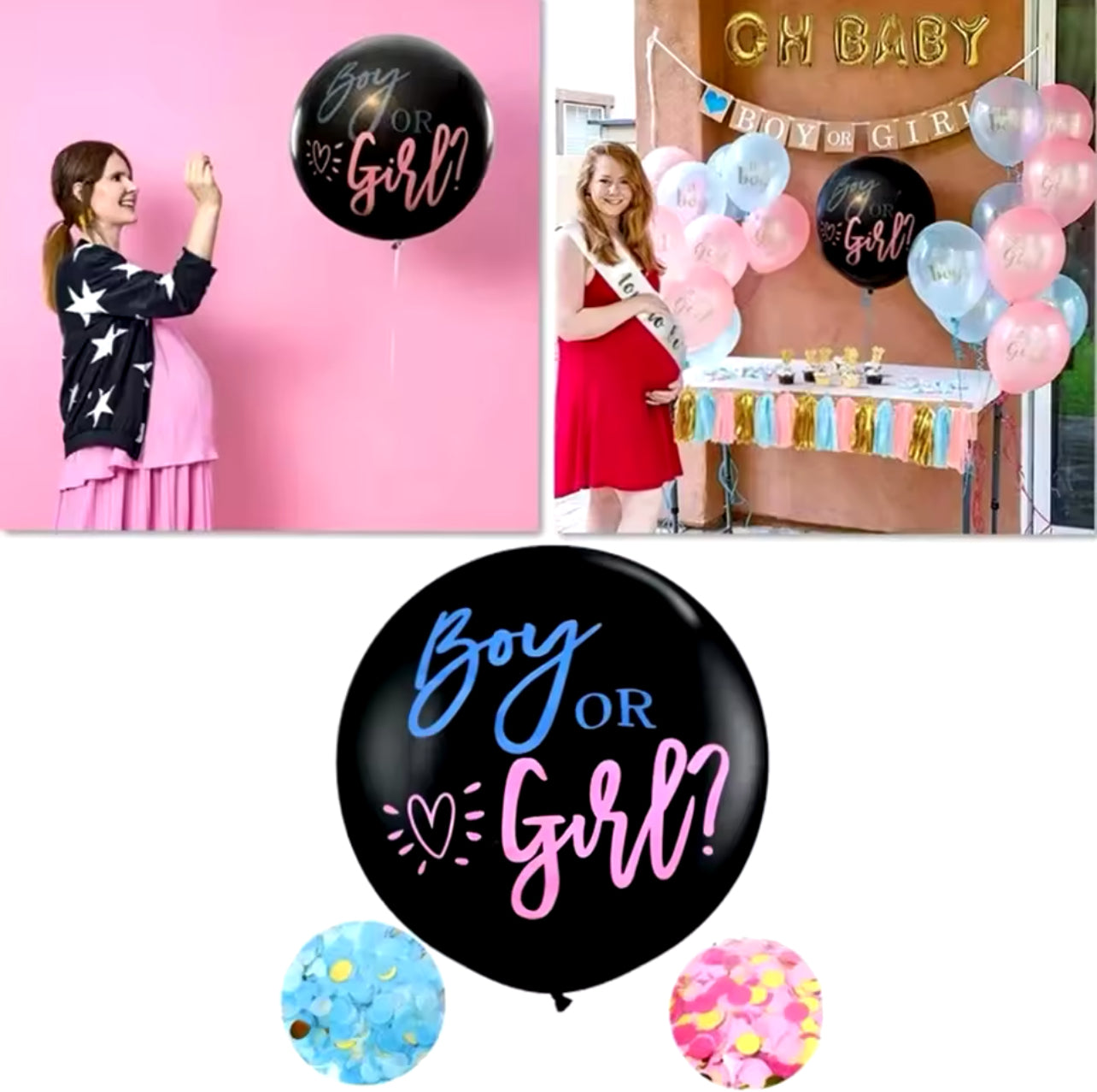 1 Set Giant Boy Or Girl Gender Reveal Black Latex Balloon Baby Shower Confetti Ballons Birthday Gender Reveal Party Decoration
