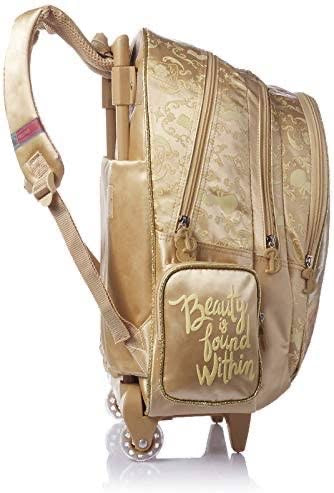 First Kid Beauty and the Beast Print Zip-up Trolley School Backpack for Girls - Yellow