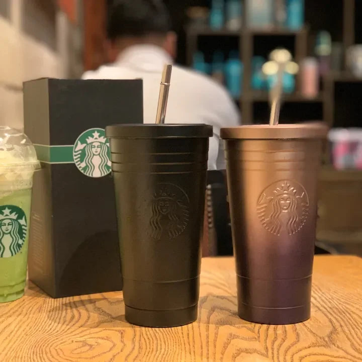 Starbucks Coffee Tumbler w/ Metal Straw Double Wall Insulated Vacuum Cup Flask Mug Tumbler 473ML