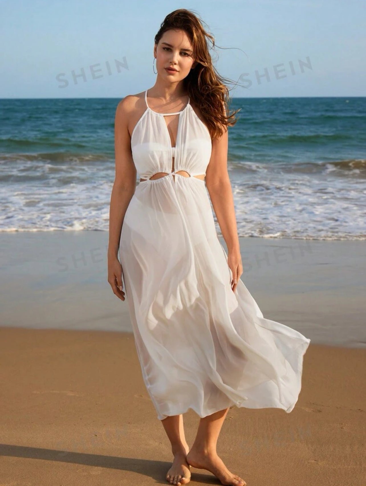 SHEIN Swim Chicsea Women's Halterneck Sleeveless Cutout Dress