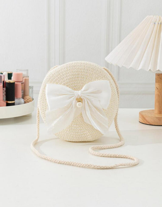 Mini Cross-body Woven Kids Bag With Bow-knot Accessories