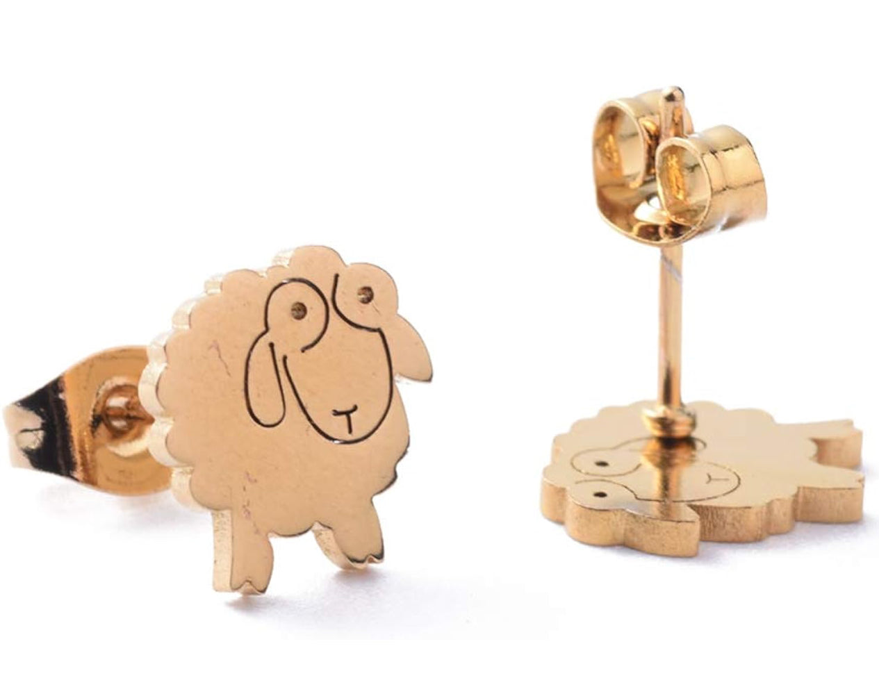 Stainless Steel Set Pendant Necklace Stud Earrings Lobster Sheep Gold