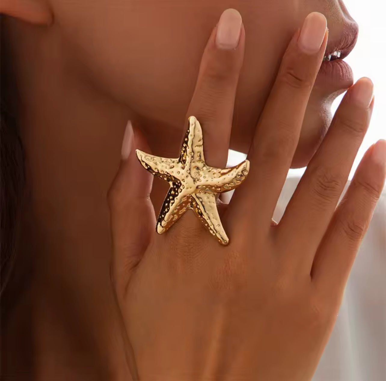 Uworld Ocean Vacation Style 18k Gold Color Plated Stainless Steel Sea Star Conch Shell Ring Waterproof Stackable Ring Women's Ac