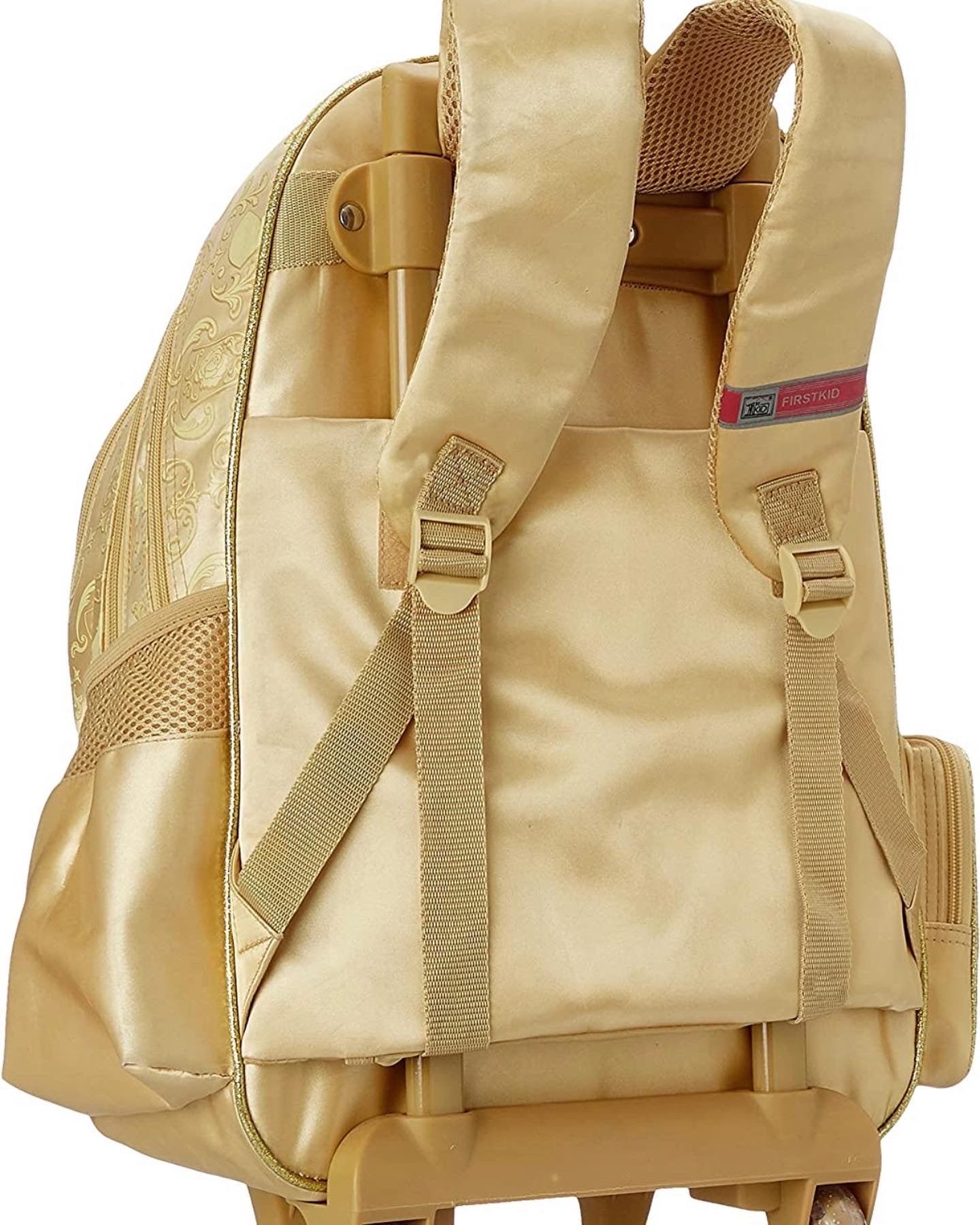 First Kid Beauty and the Beast Print Zip-up Trolley School Backpack for Girls - Yellow