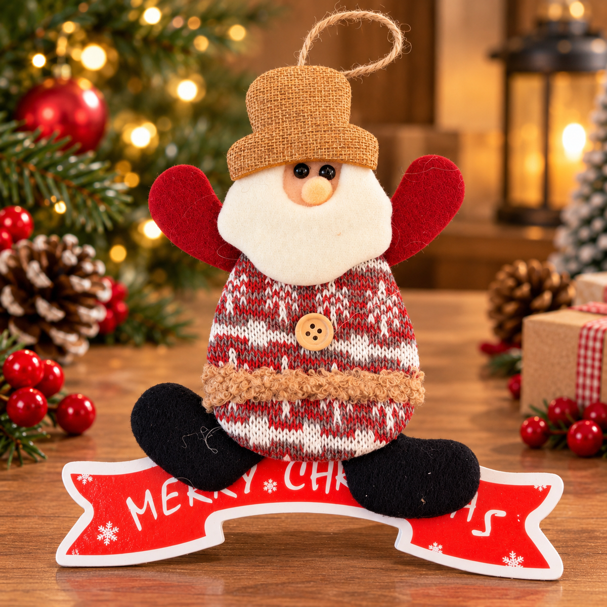 Christmas Plush Santa Door Hanging Decoration โ Merry Christmas Sign