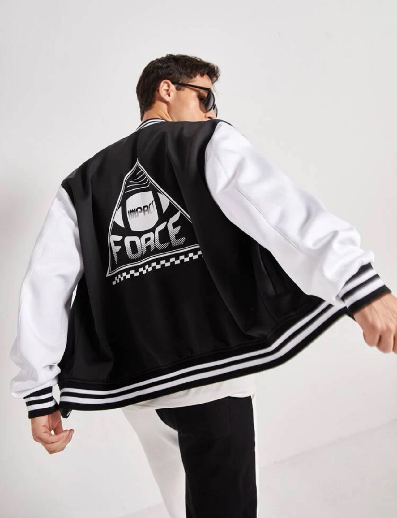 SHEIN Manfinity Men Color Block Letter Graphic Drop Shoulder Varsity Jacket - XL