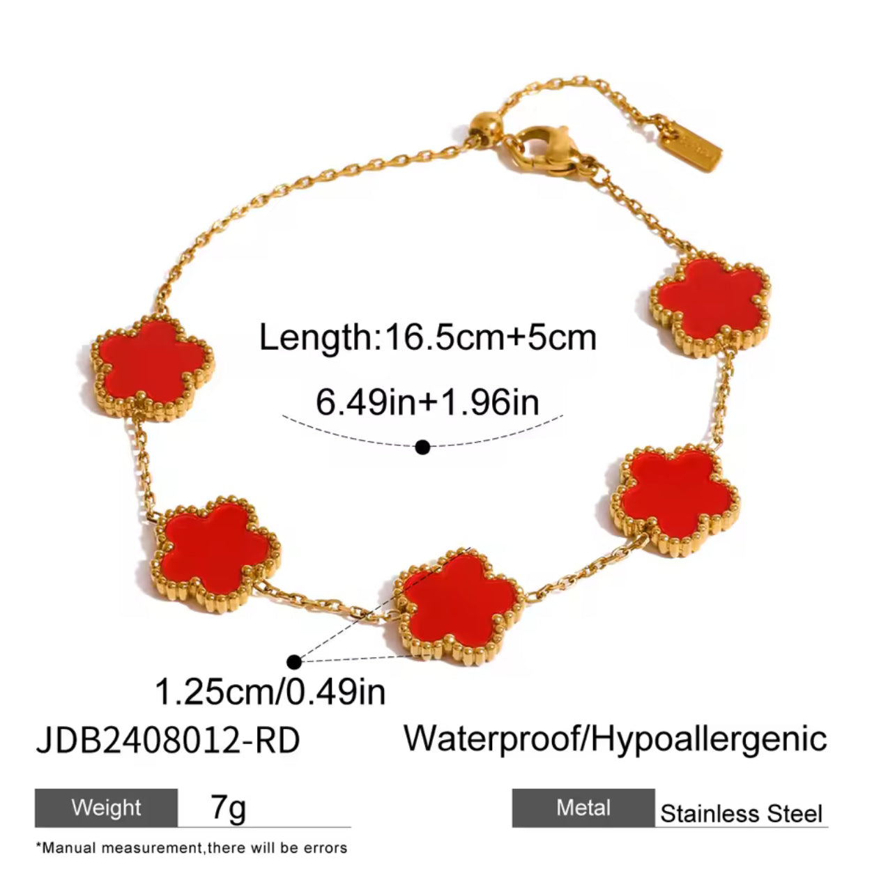 Trending Red Gold Color New Design Plant Five Leaf Flower Bracelet Single sided Plum Blossom Stainless Steel Jewelry Women's Clover