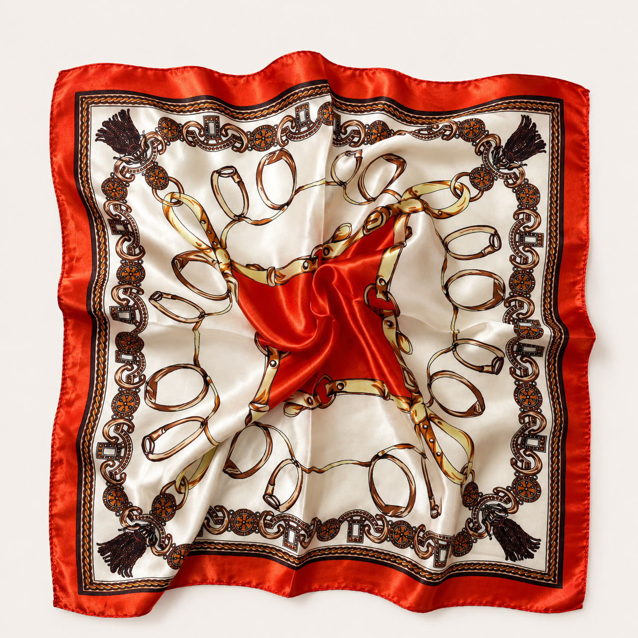 Luxury Satin Square Scarf – Equestrian Horse Bit Print | 50 × 50 cm | 3 Colors
