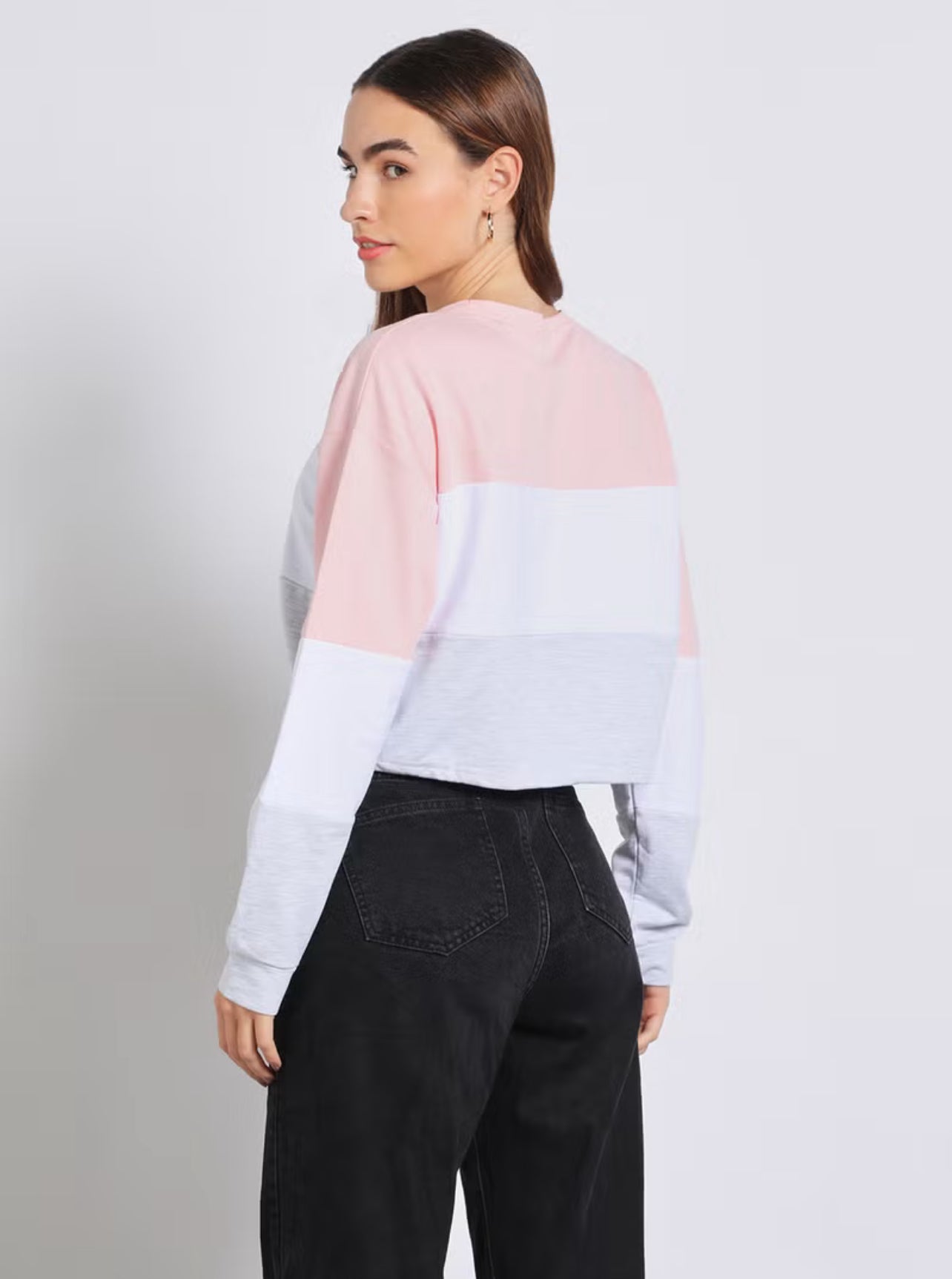 Women Contrast Color Short Hoodie Multicolour - Small