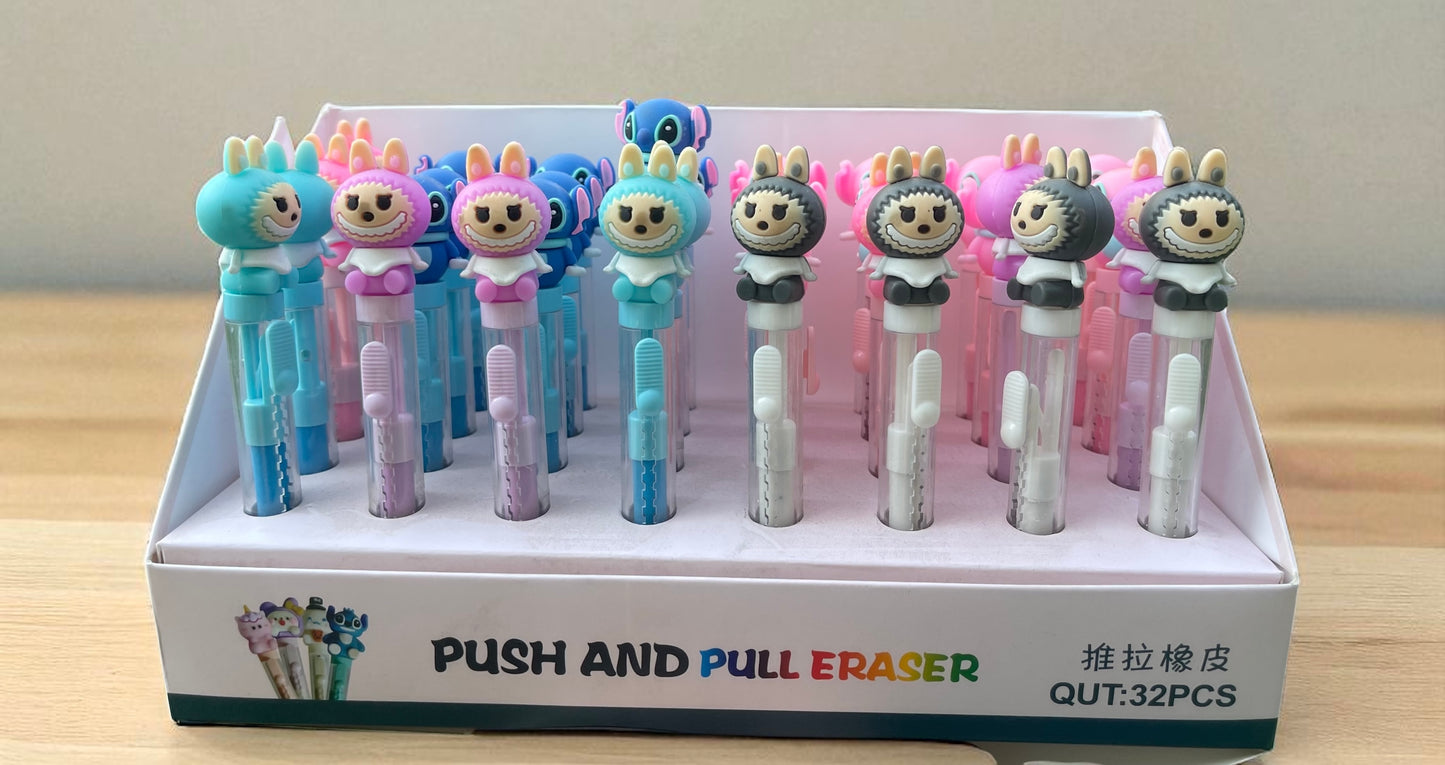 Cute Cartoon Labubu, Stitch Push & Pull Eraser