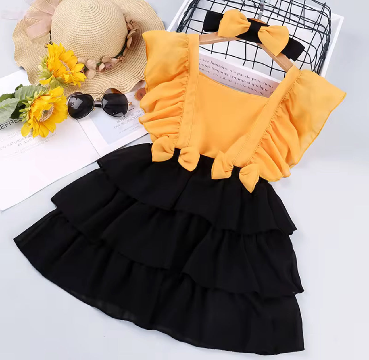 SHEIN Toddler Girls Two Tone Bow A-line Summer Dress With Headband - 1,5 Years