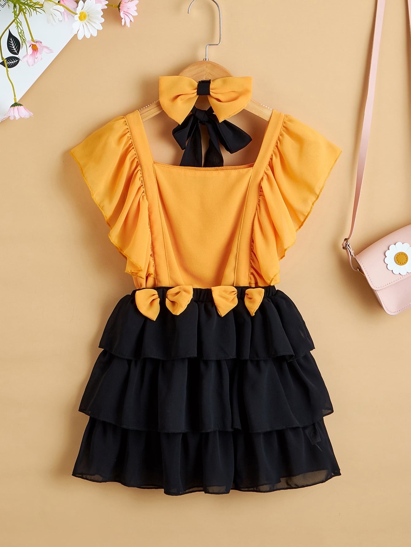 SHEIN Toddler Girls Two Tone Bow A-line Summer Dress With Headband - 1,5 Years