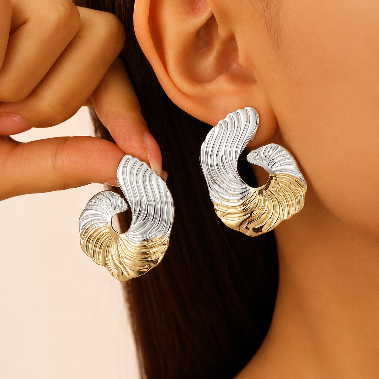 Two-Tone Sculptural Statement Earrings