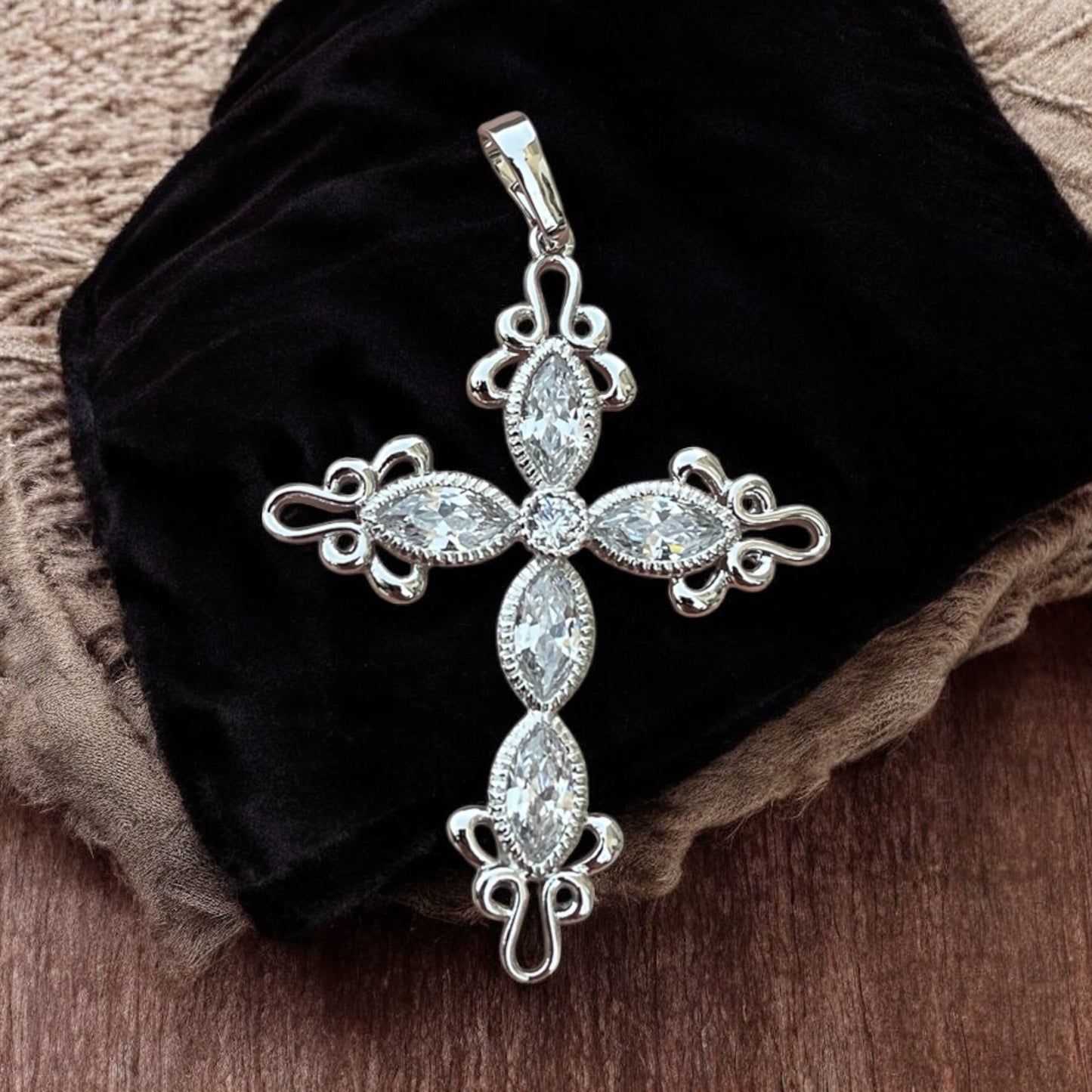 Crystal Big Cross Pendant for Necklace Copper Gold Plated Jewelry