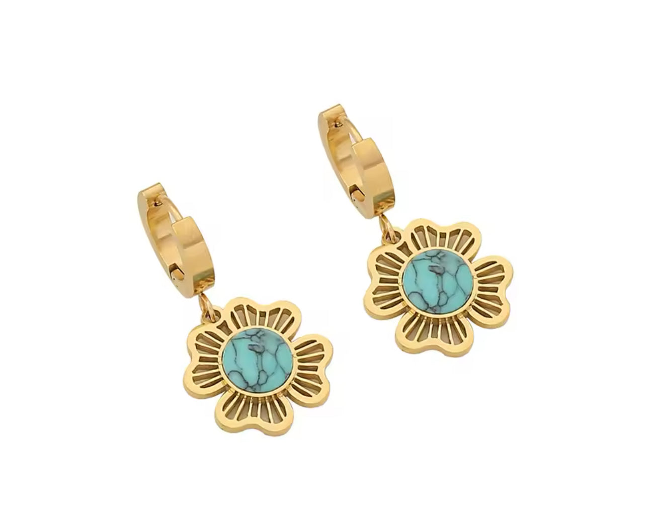 Pedina Stainless steel Turquoise Flower Necklace set (Necklace + Bracelet + earrings) For Women Fashion New Gift Neck Chain Waterproof Jewelry