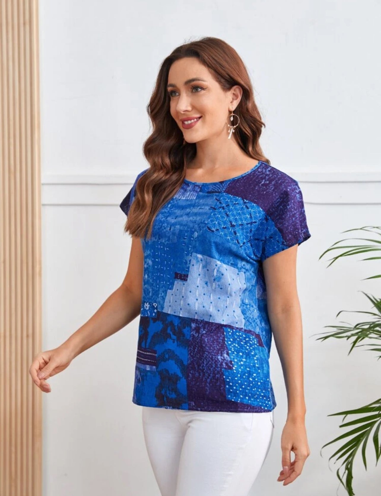 SHEIN EMERY ROSE Patchwork Print Top - M