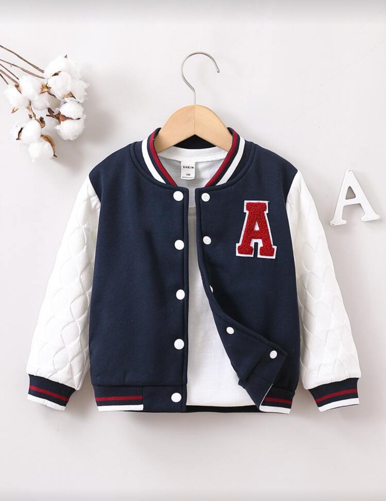 SHEIN Toddler Boys Letter Patched Striped Trim Bomber Jacket Without Tee - 6Y