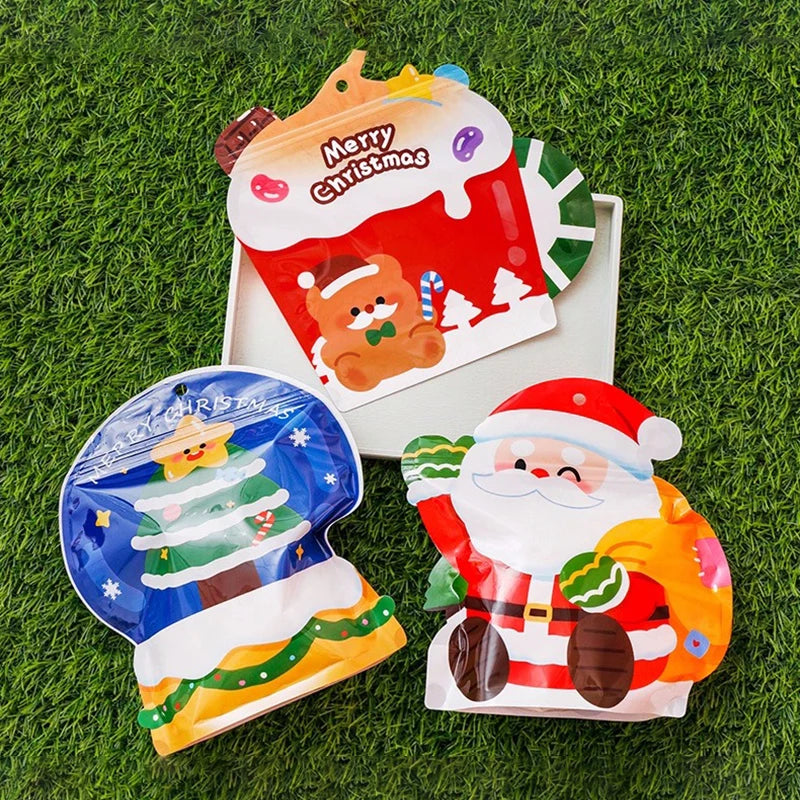 5PCS Stand-up Plastic Christmas Cartoon Zipper Packaging Bag DIY Cute Sugar Candy Snack Child Xmas Gifts Storage Pouches