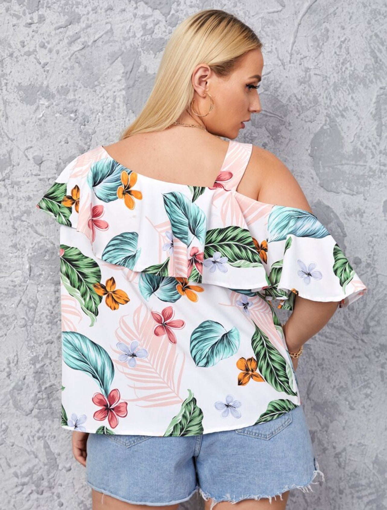 Shein Plus Floral Print One Cold Shoulder Blouse - 3XL