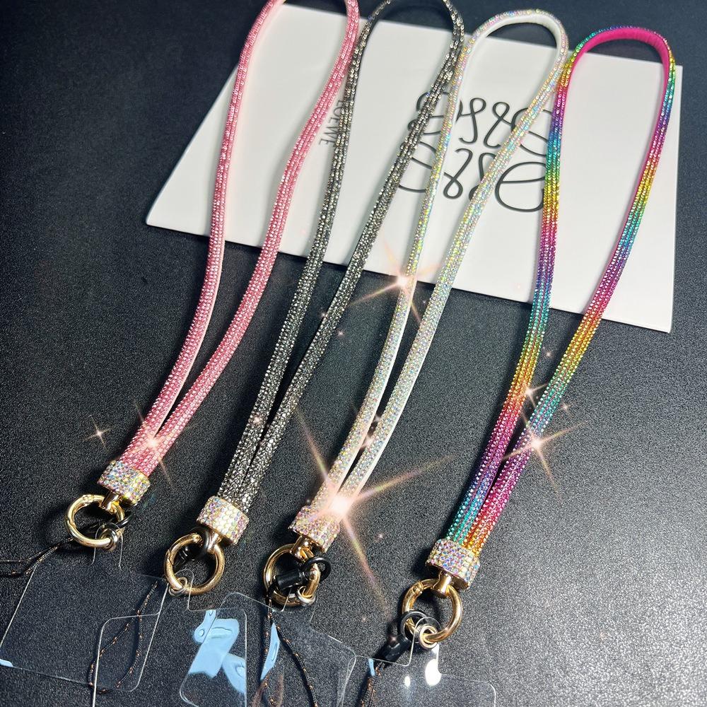 Long Wrist Style Rhinestone P.endant Mobile Phone Lanyard Full Diamond Colorful Long Neck Strap Anti Loss Sling