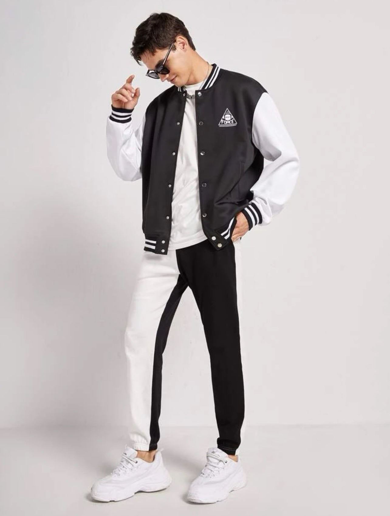 SHEIN Manfinity Men Color Block Letter Graphic Drop Shoulder Varsity Jacket - XL