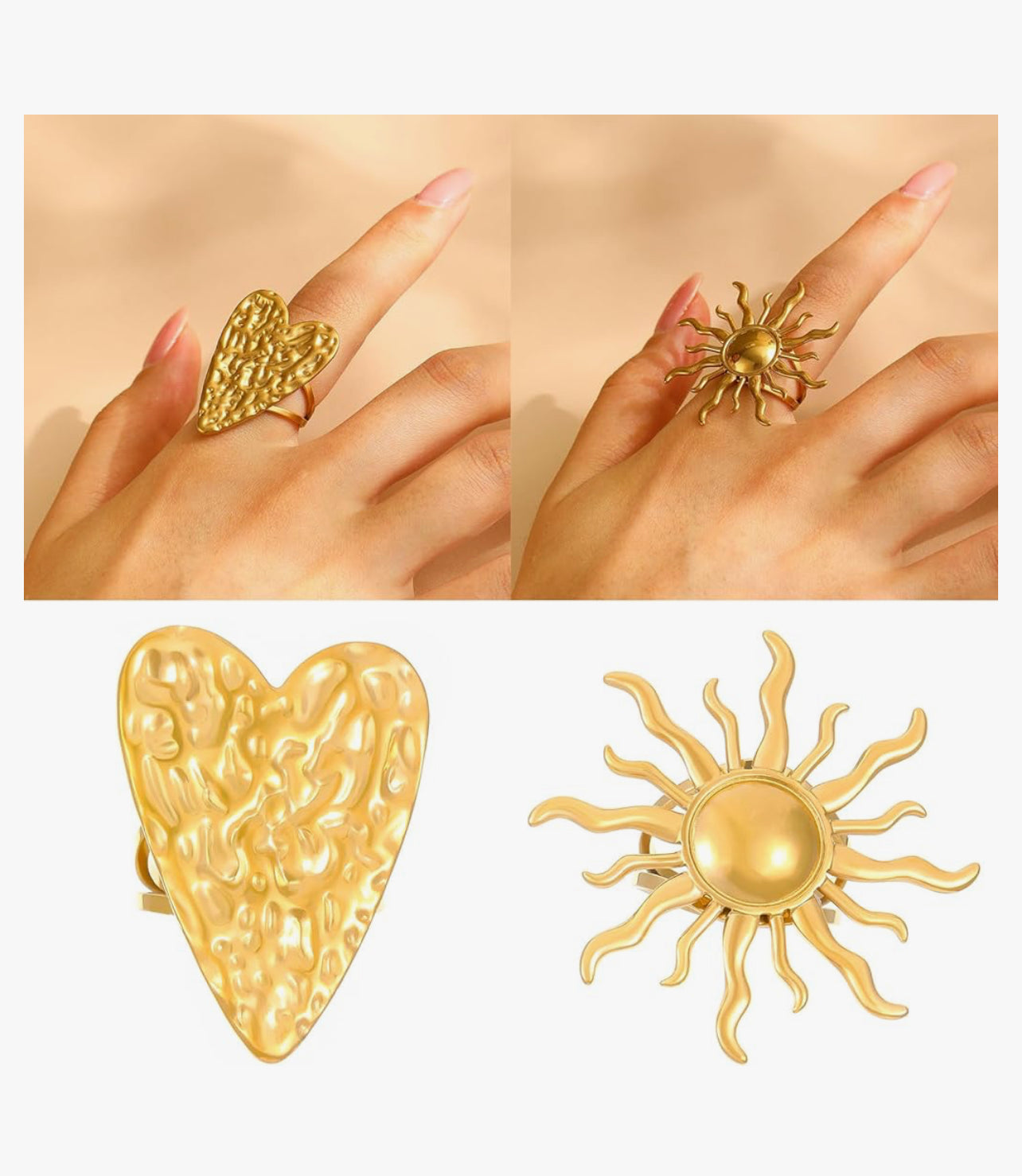Uworld Ocean Vacation Style 18k Gold Color Plated Stainless Steel Sea Star Conch Shell Ring Waterproof Stackable Ring Women's Ac