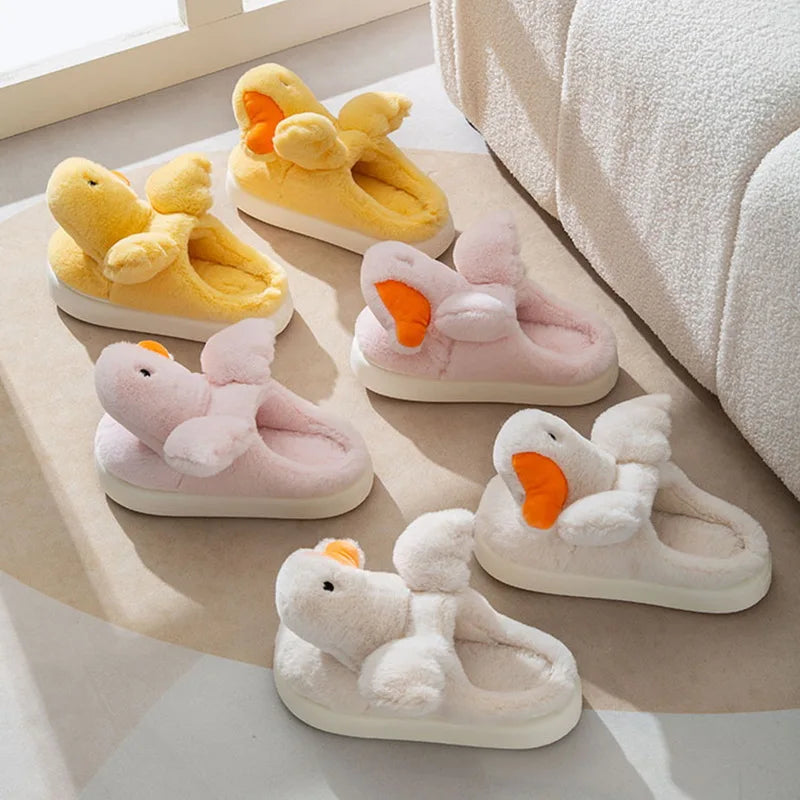 Cute Swan Furry winter Slippers for kids Fluffy Plush Duck House Slippers Soft Memory Foam Non-slip Slides Indoor